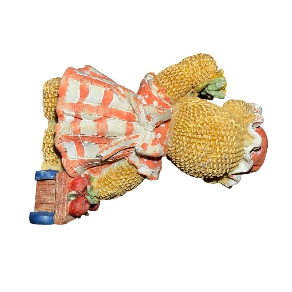 Cherished Teddies Vintage Teddy Bear Figurine Picnic‎ Basket Apples Flowers - Picture 2 of 4